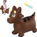 INPANY Bouncy Horse, Dinosaur Hopper Toys, Toddler Bouncing Animal, Dinosaur Party Decorations, Inflatable Ride on Rubber Triceratops Bouncer, Outdoor Cool Birthday Gift for 2 3 4 Yr Boy Girl Brown