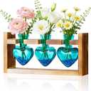 Nacome Plant Terrarium Propagation Stations: Mothers Day Gifts for Mom Plant Lovers Women Wife Daughter - 3 Bulb Glass Vases with Wooden Stand Tabletop for Hydroponics Home Garden Decor (Blue)