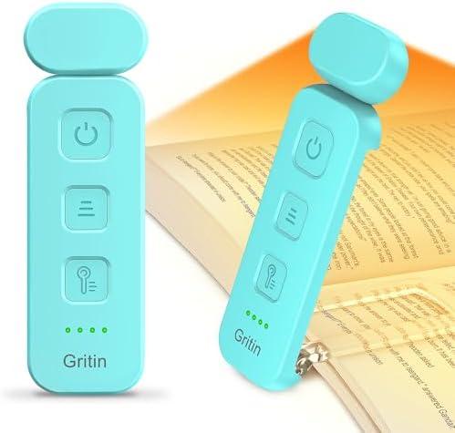 2 PCS Gritin Reading Light, Rechargeable Book Light for Reading in Bed - Eye Caring 3 Color Temperatures, 5-Level Dimmable Brightness, Long Lasting, Compact Size Clip on Book Lamp for Bookworms-Blue
