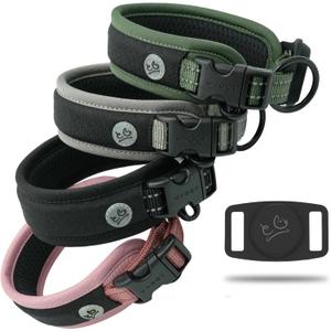 Airtag Dog Collar - Premium Airtag Dog Collar Holder - Adjustable Heavy Duty 3M Reflective No Chafing Ultra Soft Air Mesh Padded Quick Release Buckle Dog Collars - Small Medium Large Dogs (Grey, M) (M (17.7"-21.7"))