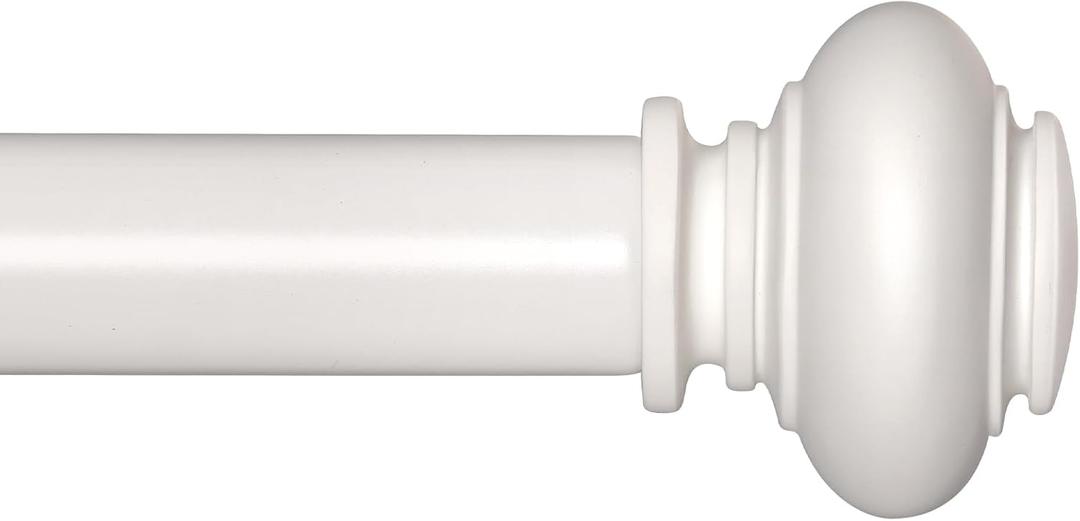 White Curtain Rods for Windows 72 to 144 Inches Adjustable Decorative 1 Inch Diameter Single Window Curtain Rod Set with Classic Finials, White Finishing