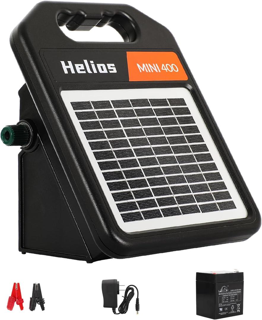 Andmon MINI400 20 Miles Solar Electric Fence Charger with Day/Night Mode 0.4J Output Energy Electric Fence Energizer (MINI400-Rear switch)