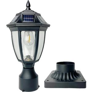 Solar Post Lamp Lights, Dusk to Dawn Post Light with Pier Mount Base, Outdoor Waterproof Solar Motion Sensor Lights for Garden Yard Landscape Pole Pillar (Warm White)