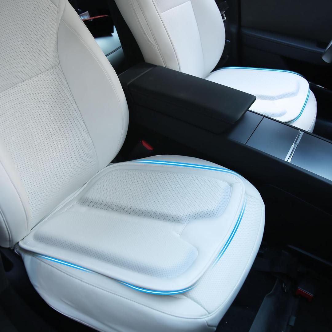 Car Seat Cushion White Premium Memory Foam Driver Seat Cushion to Improve Driving View Nappa Leather Bottom Seat Cover Anti-Slip Pad Cushion (2 Pieces/White)