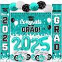 Teal Graduation Decorations 2026, Class of 2026 Decorations, Teal And Black Graduation Decorations 2026 Include Proch Banner, Balloons, Backdrop and Paper Pompoms