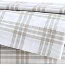 Eddie Bauer - Queen Sheet Set, Cotton Percale Bedding Set, Super Soft and Bedding Set, Oeko-Tex Certified (Basic Plaid Beige, Queen)