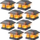 Dynaming Solar Flame Post Cap Lights Outdoor, Solar Powered Fence Post Light, Flickering Flame LED Lantern Lamps Waterproof for Garden Deck Patio, Fit 4x4 Wooden/Vinyl Posts, 8 Pack (Black)