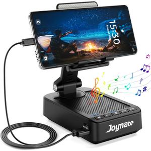 Gifts for Men Women, Phone Stand with Bluetooth Speaker and Charging Function 360 Rotable Angle Adjustable Cell Phone Holder with HD Stereo Sound Fits All Phones,Tablet (Black)