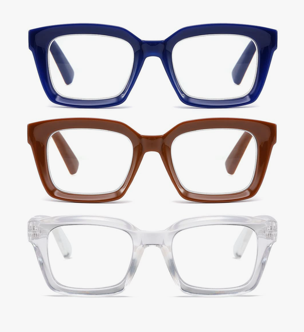 Readers for Women Oprah Style Square Reading Glasses with Spring Hinge Blue Light Blocking for Men Ladies, 2.0+