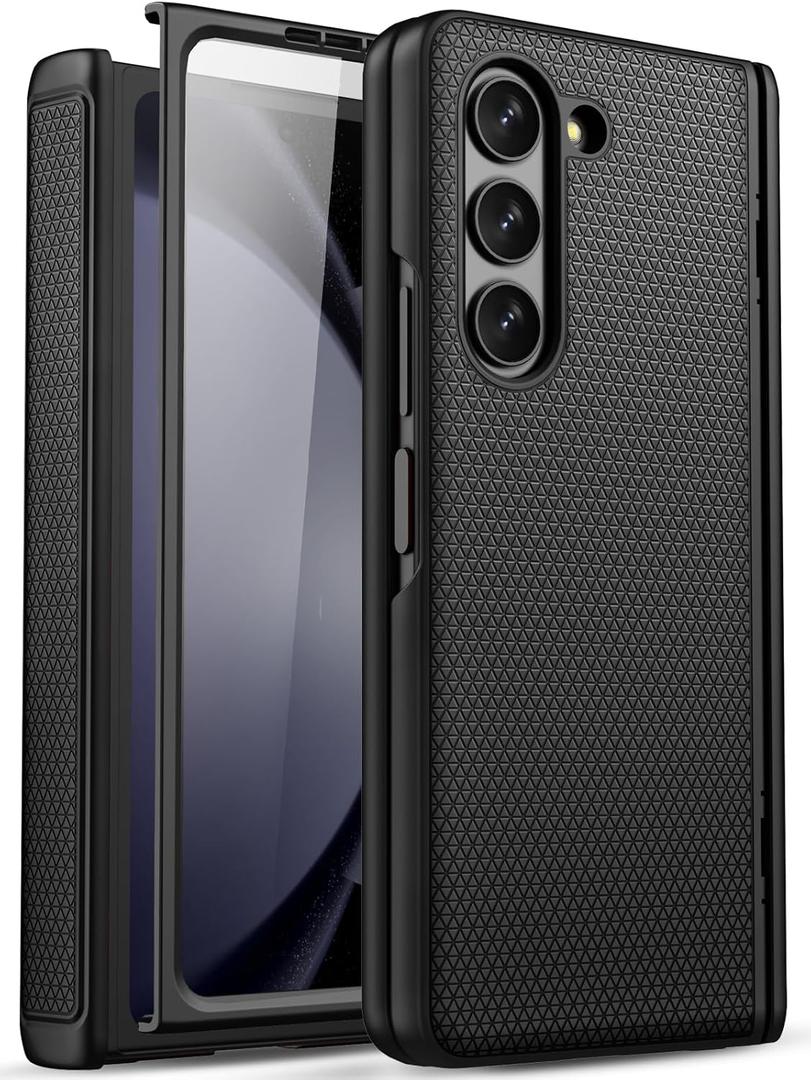 For Samsung Galaxy Z Fold 5 Case with Screen Protector & Hinge Protection, Slim Fit Shockproof Lightweight Durable Hard PC Cover Phone Case for Samsung Galaxy Z Fold 5 5G 2023, Black