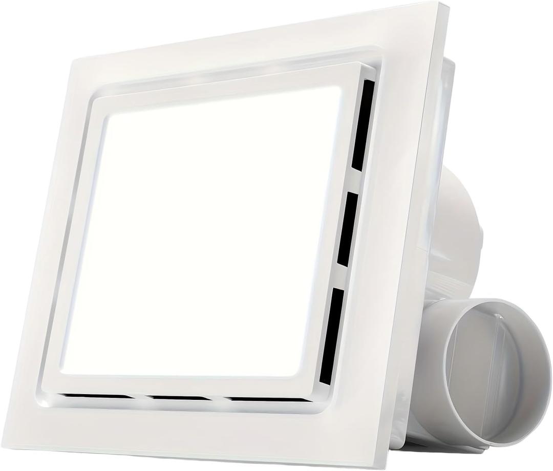 Bathroom Exhaust Fan With Light, Square White Design, Durable Structure, Silent Ventilation Fan, Suitable For Bathrooms, Laundries, Offices, Hotels