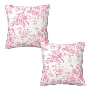 Pink and White Floral Pillow Covers 20x20 Set of 2, Vintage Chinoiserie Flower Throw Pillow Covers Outdoor Decorative Pillow Case for Couch Bed Sofa Cushion Home Decor