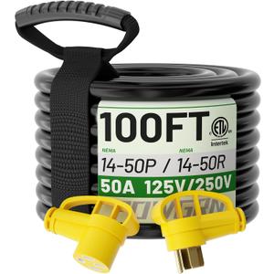 NEMA 14-50P to 14-50R 100 FT 50 Amp RV/EV Extension Cord Outdoor
