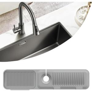Kitchen Sink Splash Guard Silicone Faucet Handle Drip Catcher Tray Sink Protector for Kitchen Sink Sponge Holder for Kitchen Sink Faucet Mat Fits Faucet Tube within 2.5" (light grey, 24'')