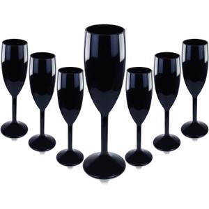 12 Pcs Halloween Plastic Champagne Flutes 6 OZ Acrylic Glasses Wedding Toasting Flute Goblet Reusable Champagne Cups for Bachelorette Party Wedding Bar Anniversary (Black)