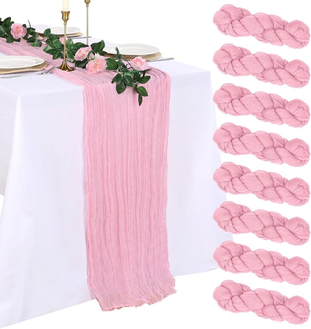 8 Pack Pink Cheesecloth Table Runner 10ft Boho Gauze 120 Inch Cheese Cloth Table Runner Rustic Sheer for Spring Holiday Baby Shower Party Dcor Home Wedding Decoration