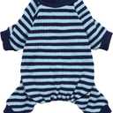 Fitwarm Blue and White Striped Dog Pajamas, Waffle Dog Clothes for Small Dogs Girl Boy, Puppy Onesie with Feet, Pet Cat Outfit, Medium