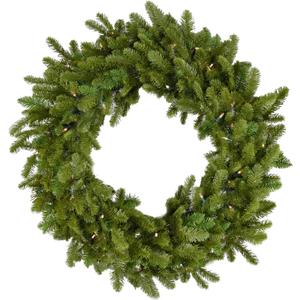 Fraser Hill Farm Prelit 48" Grandland Pine Wreath Door Hanging, Warm White LED Lights