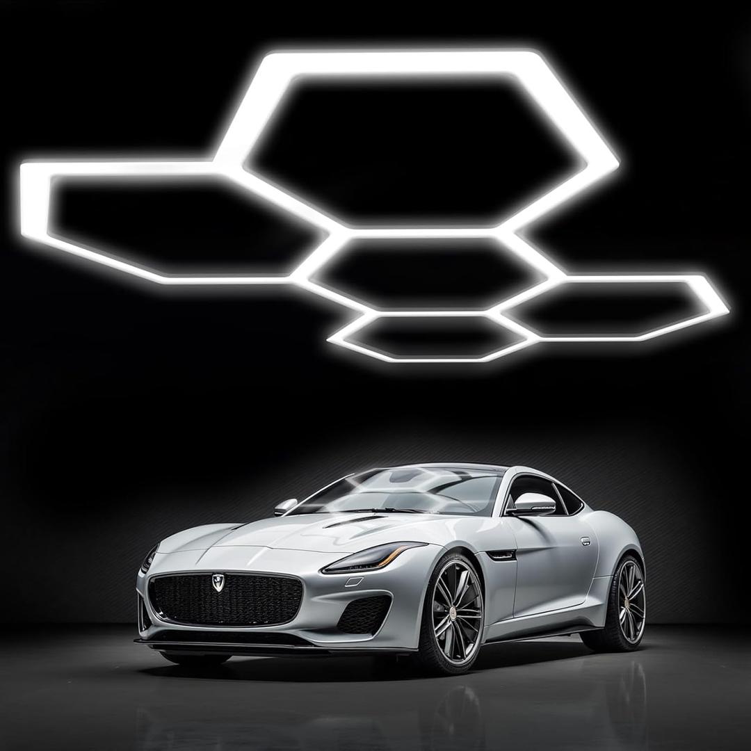 Hexagon LED Garage Lights, 26400LM Super Bright 5 Hex Honeycomb Car Detailing Ceiling LED Shop Light for Workshop Warehouse Gym Basement Wash Room