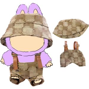 Clothes for Doll, 17cm Clothes Set for Doll, Exquisite Hat & Overalls Set for 17cm Accessories Suit,Fashion Cute Clothing Outfit Stylish for Dolls Dress up Unique Style (2pc-Gray)