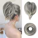BARSDAR Straight Hair Bun Extensions - Short Straight Ponytail Gray Hair Bun Extensions for Women, Elastic Synthetic Messy Hair Bun Scrunchies Hairpieces Daily - Dark Grey with White Tips (1 Count (Pack of 1))