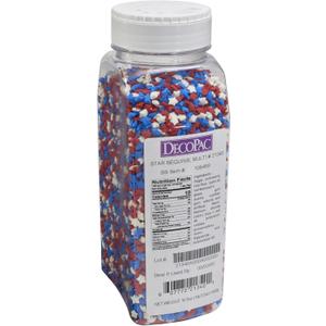 DecoPac Patriotic Star Quins, 16.5oz, Fancy Sprinkles Shaped Like Stars In Red, White & Blue, Candy Sprinkles in Handheld Container, Edible Sprinkles For July 4th, Independence Day, Celebration Cakes, Cupcakes, Cookies