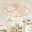 LEDIARY 26in White and Gold Caged Flush Mount Ceiling Fan