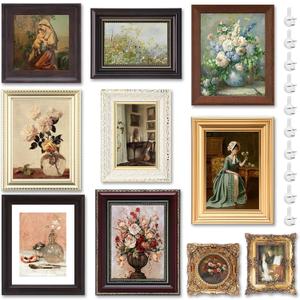 Qunclay 10 Pack Vintage Picture Frames for Wall or Tabletop Display Ornate French Country Gallery Frames Farmhouse Antique Wall Decor for Bedroom Living Room, No Photos Included(Simple Style)