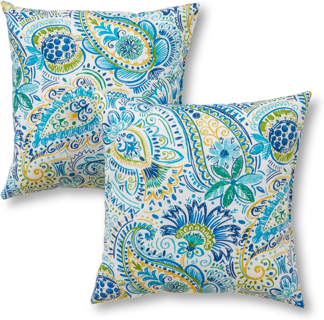 Greendale Home Fashions Outdoor 17-inch Square Decorative Throw Pillow, 2-Pack, Paisley 2 Count