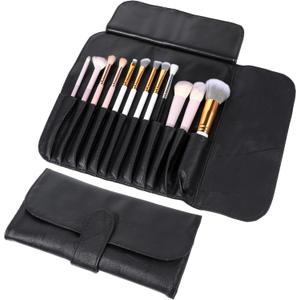 Makeup Brush Roll, Makeup Brush Holder Case, Travel Makeup Brush Holder Makeup Brush Pouch, Portable PU Leather Cosmetic Brushes Bag
