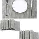 Leetaltree Silver Placemats Set of 12 - Heat Resistant Non-Slip Place mats for Dining Table, Washable Durable PVC Vinyl Woven Table MatsSliver, 12