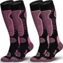 Merino Wool Ski Socks Mens Womens 2 Pairs for Skiing, Snowboarding, Thermal Knee High Winter Warm Sports Performance Socks, Size:La