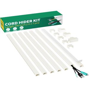 Delamu Cord Hider, 100in Self-Adhesive Cord Cover Kit for Wall Mounted TV, Paintable Wire Hider, Flexible Cable Management System, Cable Raceway Conceals 2-3 Wires, W0.95 H0.55in, Beige
