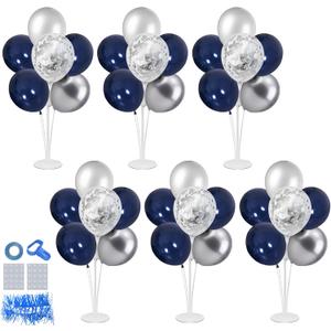 ZJDHPTY 6 Set Balloon Stand with Blue and Silver Balloons Centerpiece Table Decorations Birthday Graduation Bridal Shower Wedding Anniversary Father's Day Retirement New Years Decorations 2026