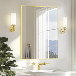 20X24 inch Gold Vanity Mirror, Mirror for Bathroom Sink,Metal Frame | Brushed Gold Metal Frame, High Definition Mirror, Rust-resistant, Rectangle Mirror for Living Room, Bedroom, Dressing Room