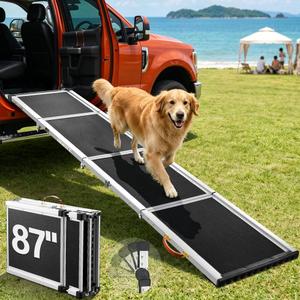 87 Dog Ramp for Car with Adjustable Head, Aluminum Alloy Foldable Large Dogs Pet Ramp for Truck 200 lbs, 17" Wide Dog Ramp for SUV