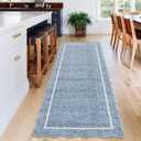 GarveeHome Scalloped Washable Kitchen Runner Rug 2x8, Blue Runners for Hallway, Non Slip Boho Soft Bathroom Throw Mat Bordered Carpet Runner for Laundry Entryway Bedroom 2 ft x8 ft Blue