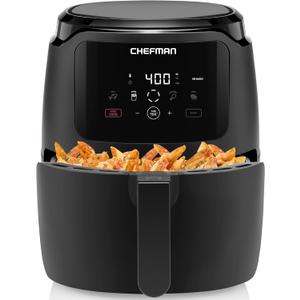 Chefman Digital Air Fryer, Large 5 Qt Family Size, One Touch Digital Control Presets, French Fries, Chicken, Meat, Fish, Nonstick Dishwasher-Safe Parts, Automatic Shutoff, Black