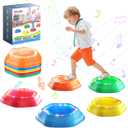 Holyton Light Up Stepping Stones for Kids, 5 Pack Sensory Balance Stepping Stones with Rechargeable Batteries, Non-Slip Toddler Stepping Stones for Ages 3-8, Indoor Outdoor Active Play, Red