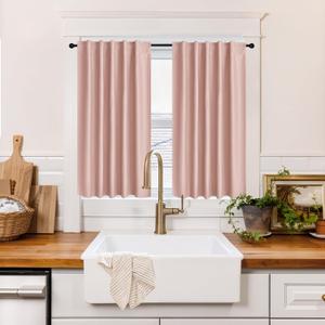 RYB HOME 100% Blackout Short Curtains for Small Window, Thermal Insulated Noise Reducing Back Tab Curtains for Nursery Bathroom Basement, 34 inches Wide by 45 inches Long, Peach Pink