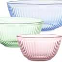 Pyrex Colors Tinted (3-Pack) Sculpted Tinted Unlidded Small/Medium/Large Glass Mixing Bowls, Nesting Space Saving Set of Bowls For Prepping and Baking, 1.3QT, 2.3QT & 4.5QT (Pink, Green, Blue)