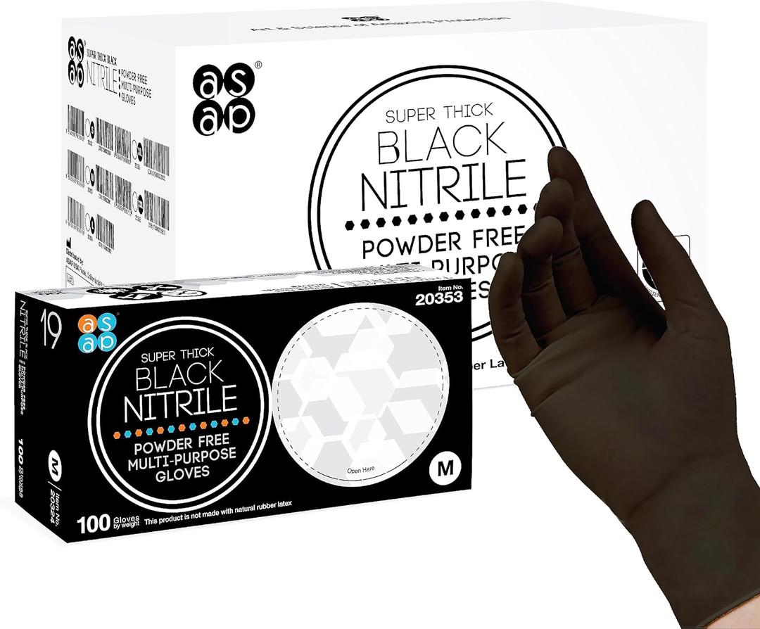 ASAP Thick Black Nitrile Gloves Disposable Latex Free - 6 Mil, Powder Free, Food Safe, Kitchen & Mechanic (Large)