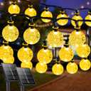 2-Pack 64FT 100 LED Crystal Globe Solar Christmas String Lights Outdoor, Waterproof Solar Lights for Outside, 8 Lighting Modes Christmas Decorations for Garden Yard Porch Wedding Patio(Warm White)