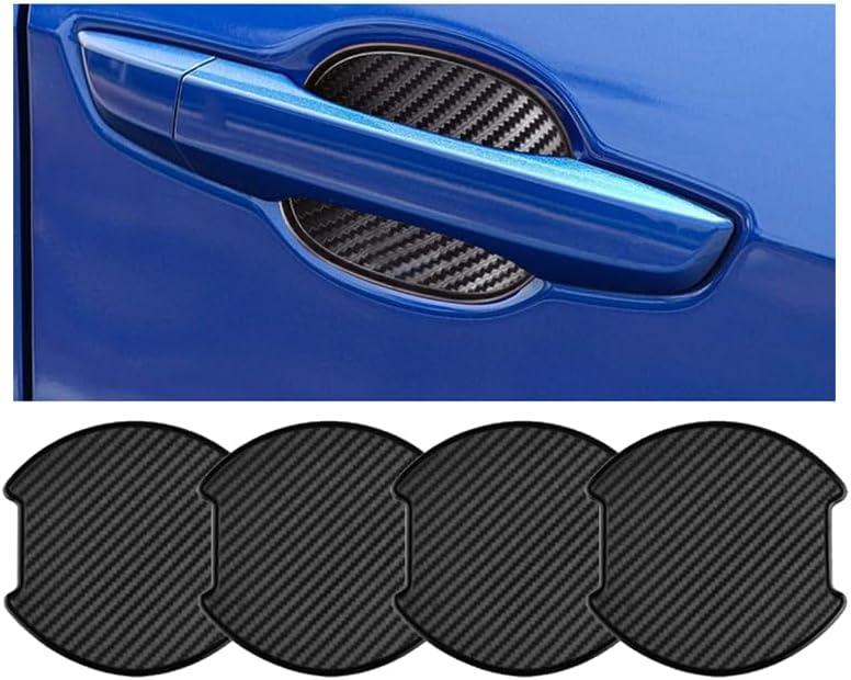 4Pcs Car Door Handle Stickers, 3D Carbon Fiber Texture Auto Door Cup Protective Film, TPU Scratch Protector Cover Guard Pad, Vehicle Door Bowl Paint Cover for Most Models(3.89''3.93'')