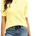 Bodosalia Womens Puff Short Sleeve Sweater Casual Summer Crew Neck Pullover Tops Ribbed Knit Sweater Blouse (Large, Yellow)