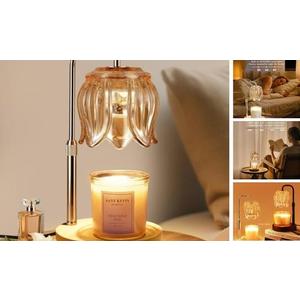 Candle Warmer Lamp with Timer Dimmable, Adjustable Height for Electric Gold