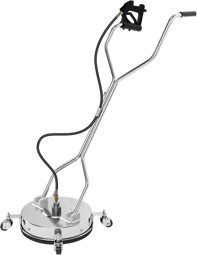 16.5" Pressure Washer Surface Cleaner with 304 Industrial-grade Stainless Steel Housing, Dual Handle, Driveway Pressure Washer Attachment, 2 Replacement Nozzles, for Concrete, Sidewalk, Deck, 4500 PSI