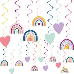 42 Pcs Boho Baby Shower Rainbow Decor Pastel Birthday Party Hanging Swirls Decorations for Romantic Wall Ceiling Decoration Cutouts for Wedding School Classroom(Cute Color)