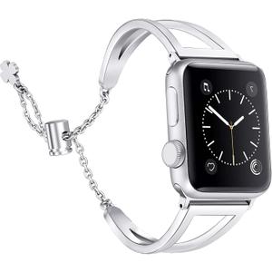 Secbolt Stainless Steel Bands Compatible with Apple Watch Band 38mm 40mm 41mm 42mm 44mm 45mm 46mm 49mm iWatch Series 10/9/Ultra/SE/8/7/6/5/4/3/2/1, Dressy Metal Bangle Bracelet Women (Silver)