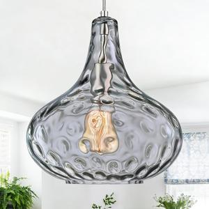 CATINER 11" Smoked Hammered Glass Pendant Light – Blown Glass Ceiling Fixture with Brushed Nickel Finish, Modern Industrial Lighting for Kitchen Island, Dining Room, Hallway, Living Room